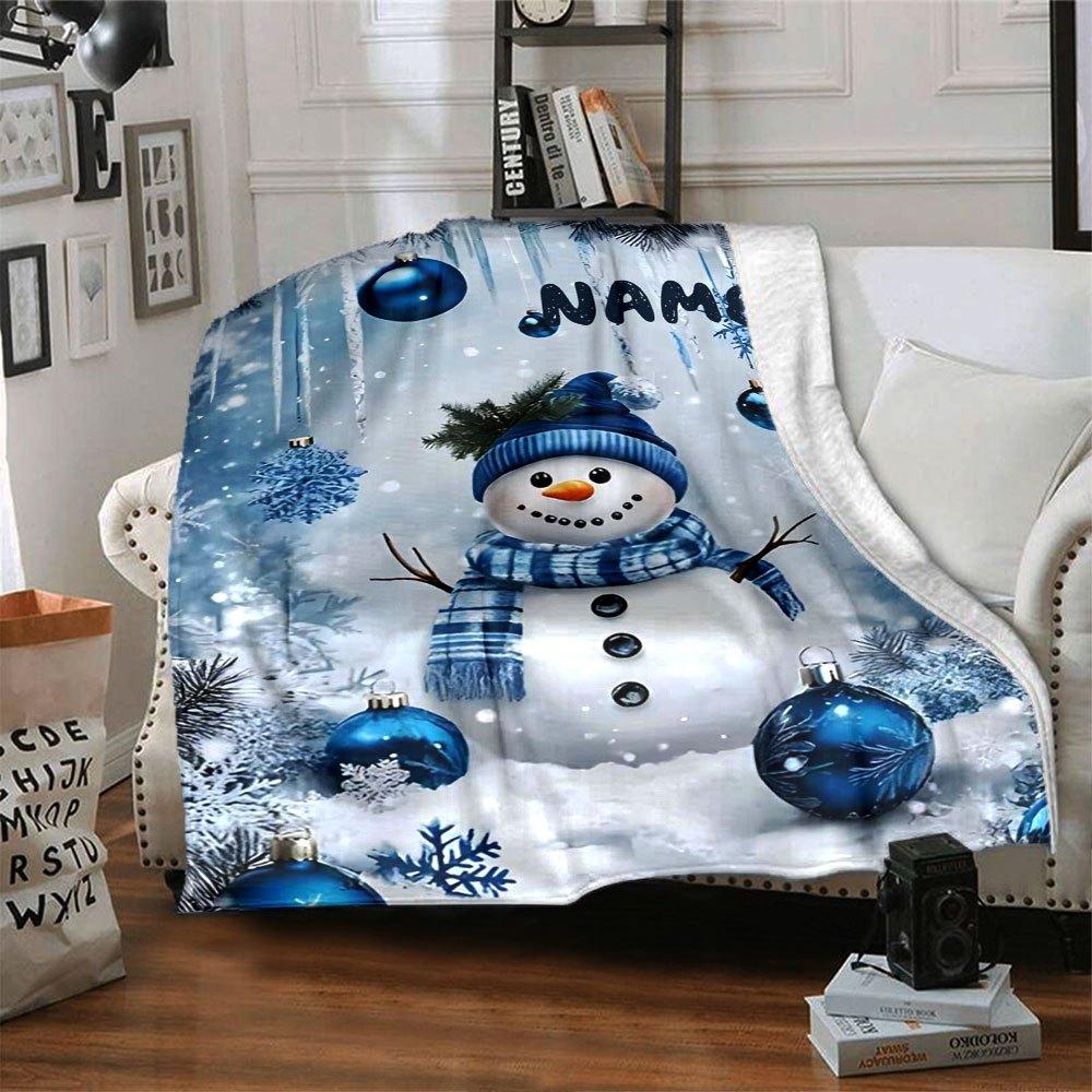 Winter Snowman Customize Your Name Home Blankets Soft And Cozy For All Seasons Perfect For Picnics Sofa Office Bed Living Room Ideal Gift For Friends