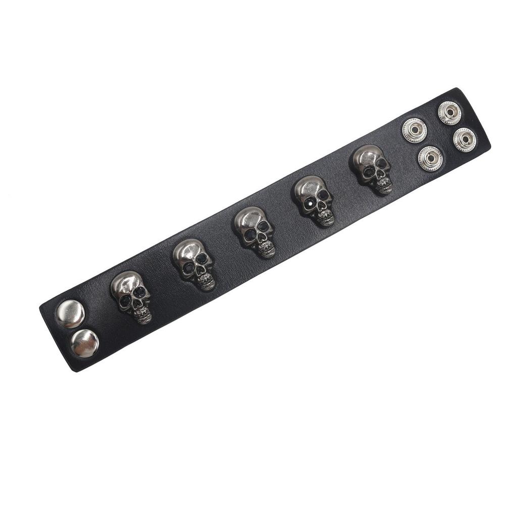 Skull Leather Studded Punk Bracelet - European/American Fashion, Domineering Street Dance Style Wristband