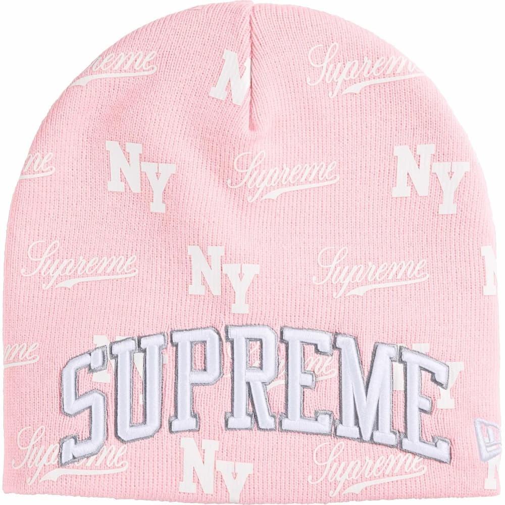 818971 Supreme New Era Monogram Beanie Pink One-Size