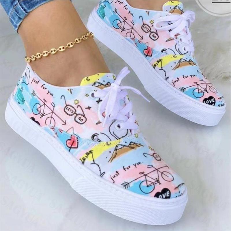 Women Flats Sport Canvas Shoes Summer New Sneakers Fashion Running Shoes Platform Women Shoes Walking Lace -Up Mujer Zapatos