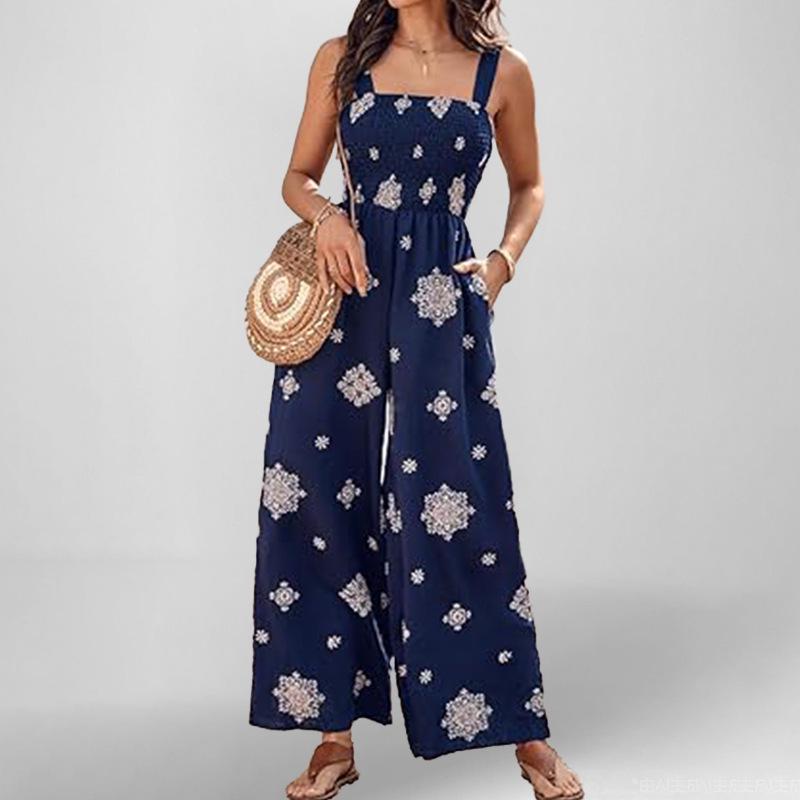 2025 Summer Women's Printed Casual Loose Short Sleeve Jumpsuit