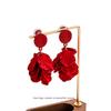 Exquisite Red Petal Tassel Ear Clips - Retro Hong Kong Bridal Earrings, Women's Fashion, No Piercing Needed.