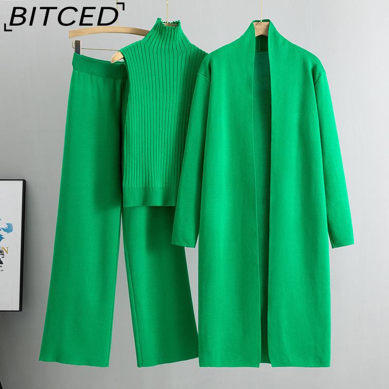 BITCED Spring and Autumn Laid-back Style Knitted Set, Sleeveless Vest, Sweater, Cardigan and Trousers, Three-piece Set