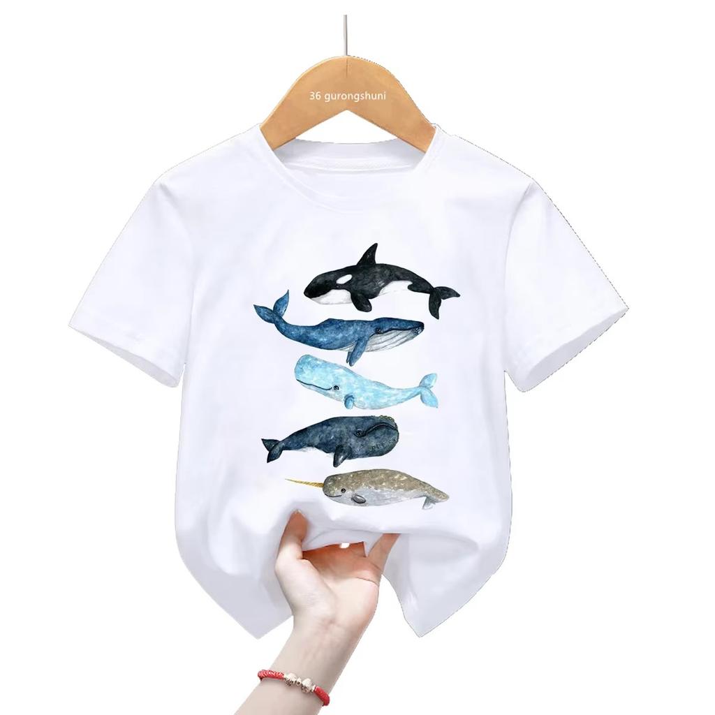 Kawaii Dolphin Whale Flowers Tshirt Watercolor Graphic Print Short Sleeve Unisex Unisex Casual Harajuku Tee