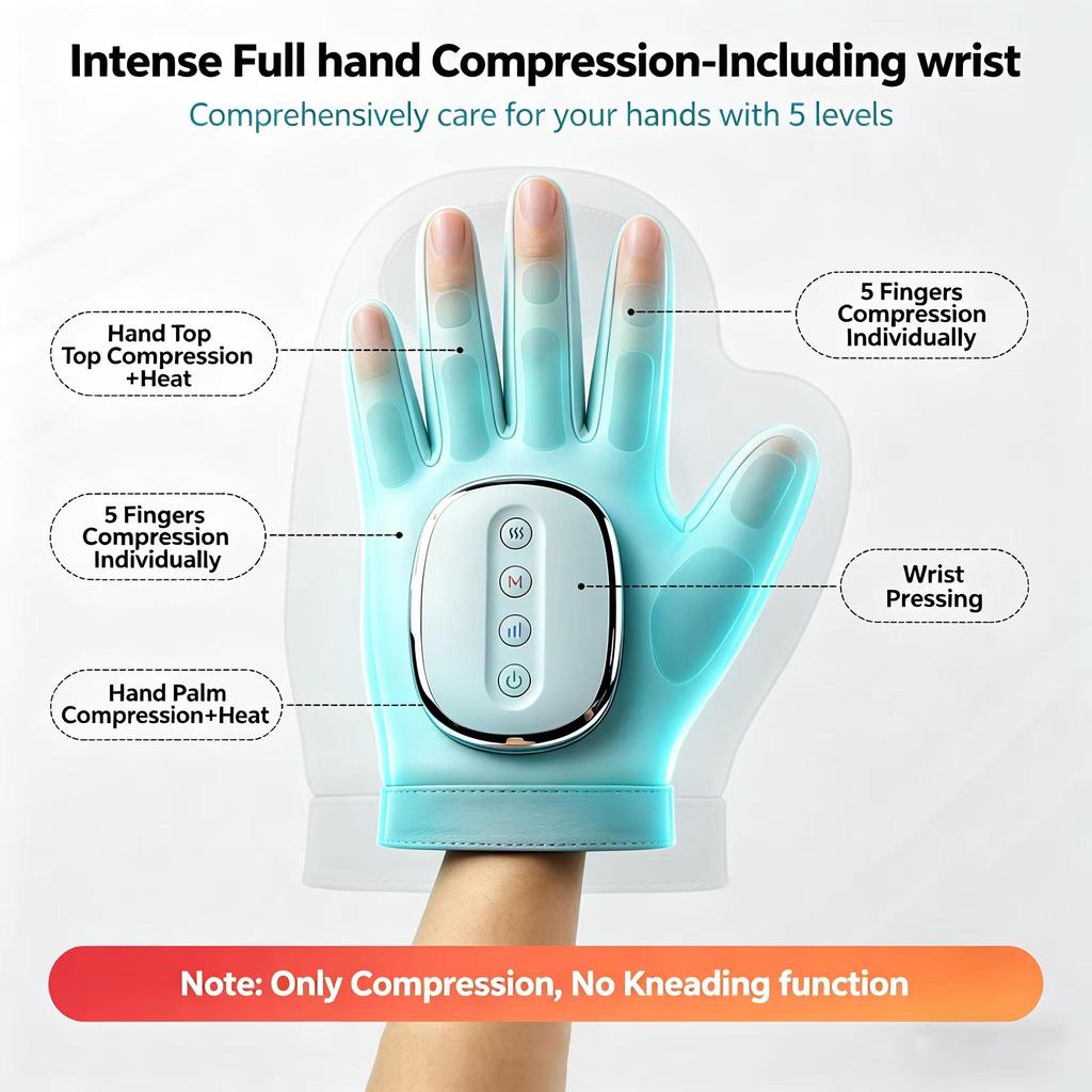 Cordless Electric Hand Massager Air Compression Heating Portable Wrist Palm Relaxation Machine Type-C
