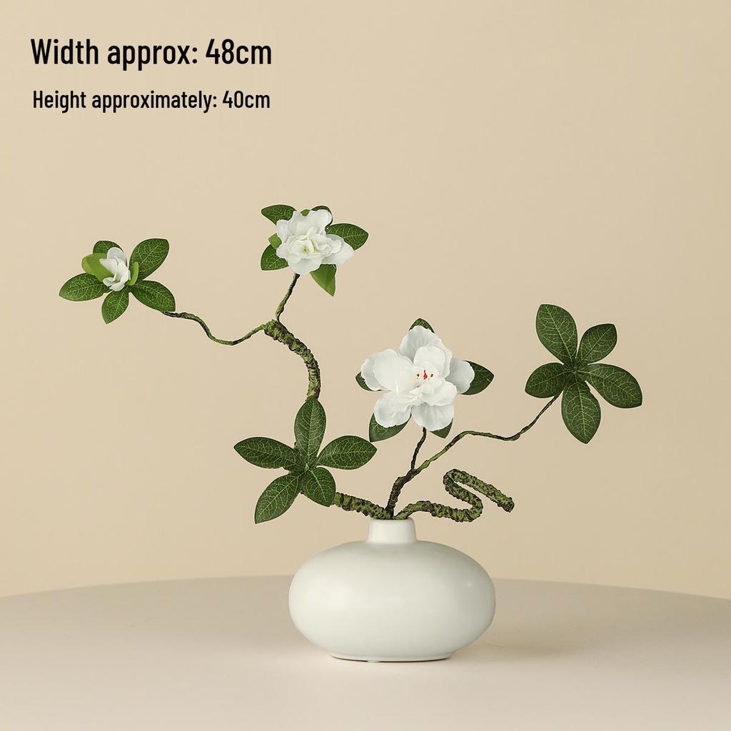 Minimalist Zen Azalea Arrangement: High-End Artificial Potted Plant for Living Room Decor