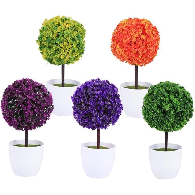 2pcs Artificial Plants Outdoor Decor Artificial Greenery In Pots Potted Topiary Trees Tabletop Artificial Topiary Fake Tree In Pot Simulated Snowball