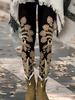 Women's Black Gold Floral Print Leggings Luxury Stretchy Slim Fit Casual Tights