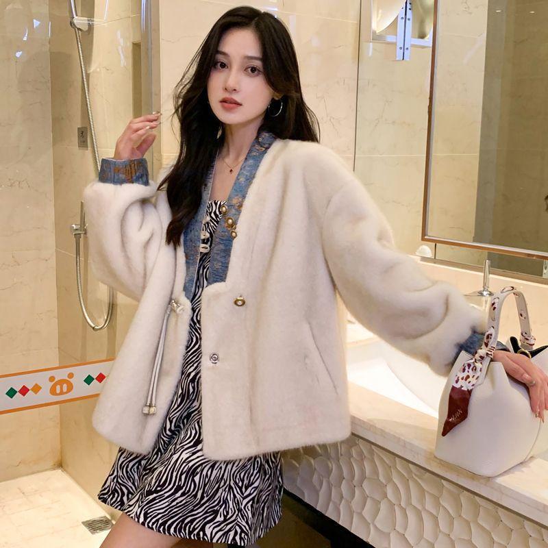 Autumn and winter new Chinese imitation mink fur coat women's short lamb wool fur integrated