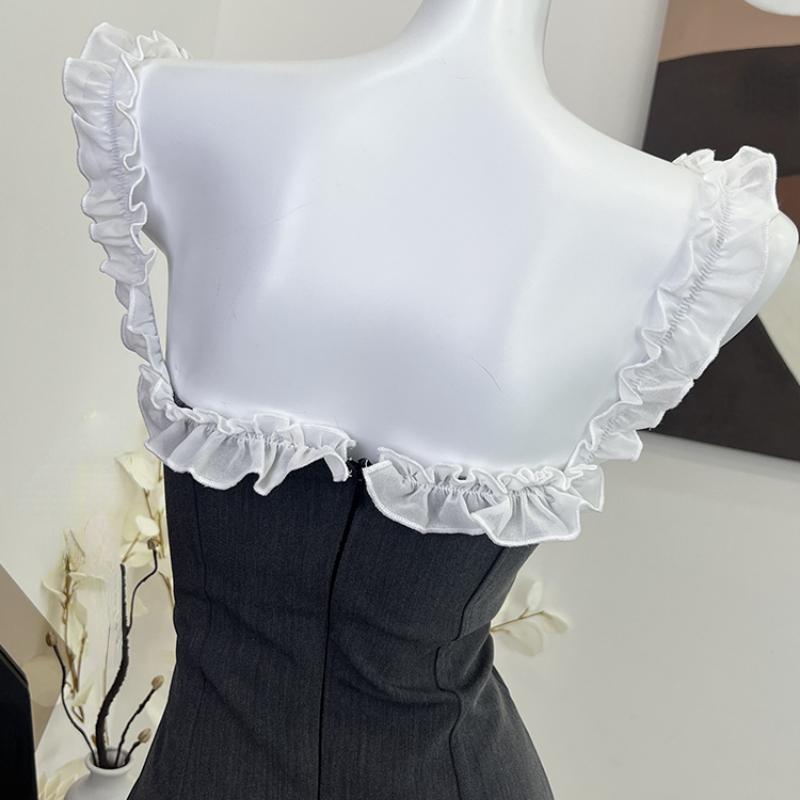 2023 frauen Sommer Off Schulter Mini Kleid Sexy Elegante Vintage-Mode Party Club Ärmelloses Grau Kleid Weibliche Einteilige Kleider