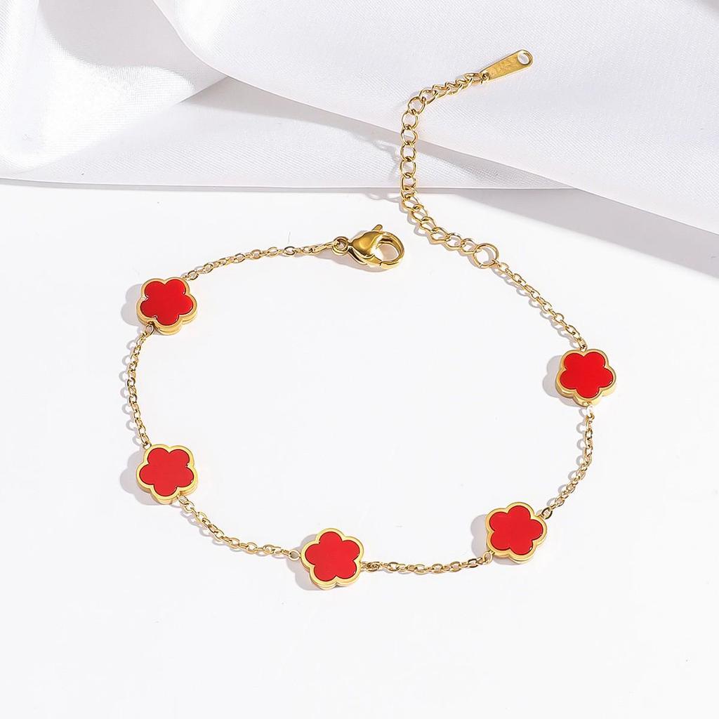 Cherry Epoxy Titanium Steel Bracelet for Women - Sweet Dopamine-Inspired Design