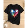 Women's Plus Size T-Shirt, Casual Crew Neck, Short Sleeve, Geometric Paw & Heart Print, Regular Fit, Spring_Summer Fashion