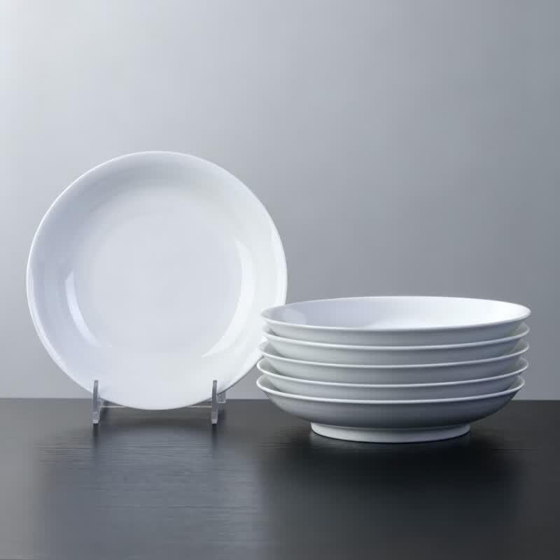 Jingdezhen Underglaze 8-inch Deep Ceramic Soup Plates, Set of 6