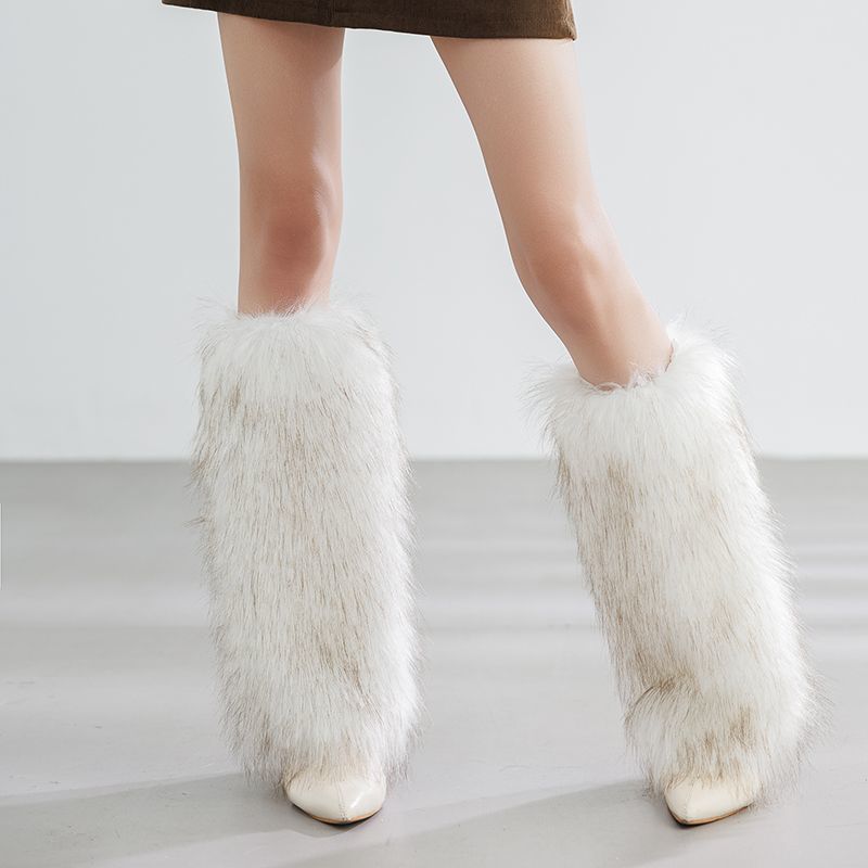 Retro Modern Brown Fur Shoe Covers Imitation Fur Boots Socks Millennial Style Hot Girl Leg Covers Autumn and Winter