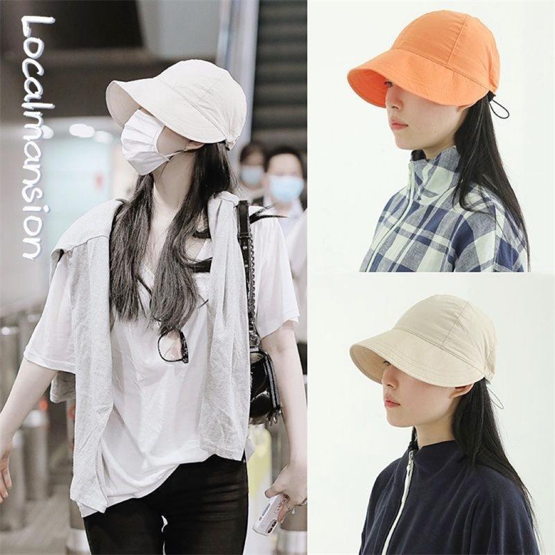 Zhao Lusi's same style sun hat for women in summer Korean-style drawstring quick-dry UV protection sunshade face-covering fisherman hat