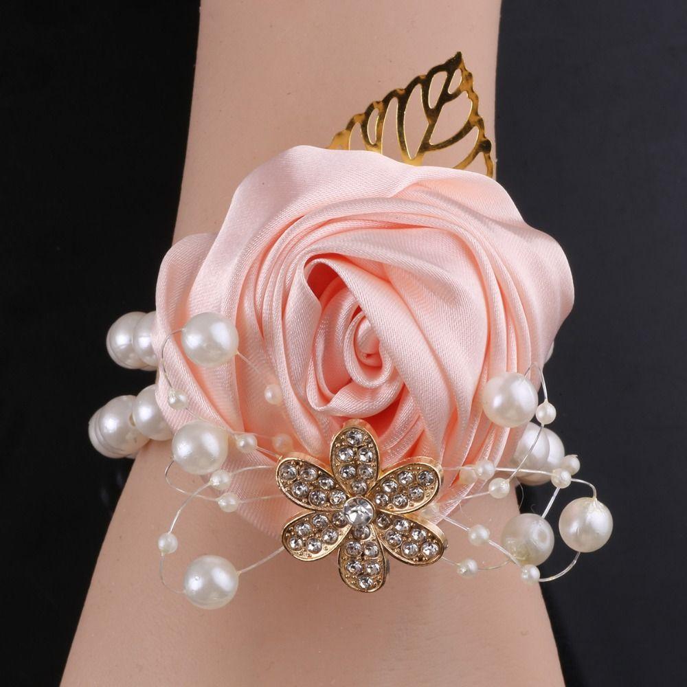 Artificial Rose Bridesmaid Wrist Flowers Pearl Wedding Flower Bracelet Wrist Corsage Girls