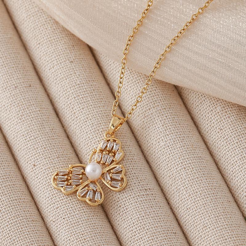 Butterfly Necklace for Women, Stainless Steel with Micro-Paved Zircon, Versatile Fashion Accessory.