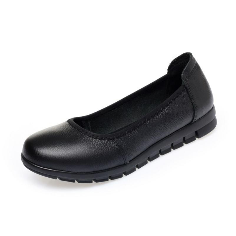 Work Shoes Women's Black Tooling Leather Shoes Ladies Mother Work Shoes Professional Soft-soled Comfortable Flat Shoes