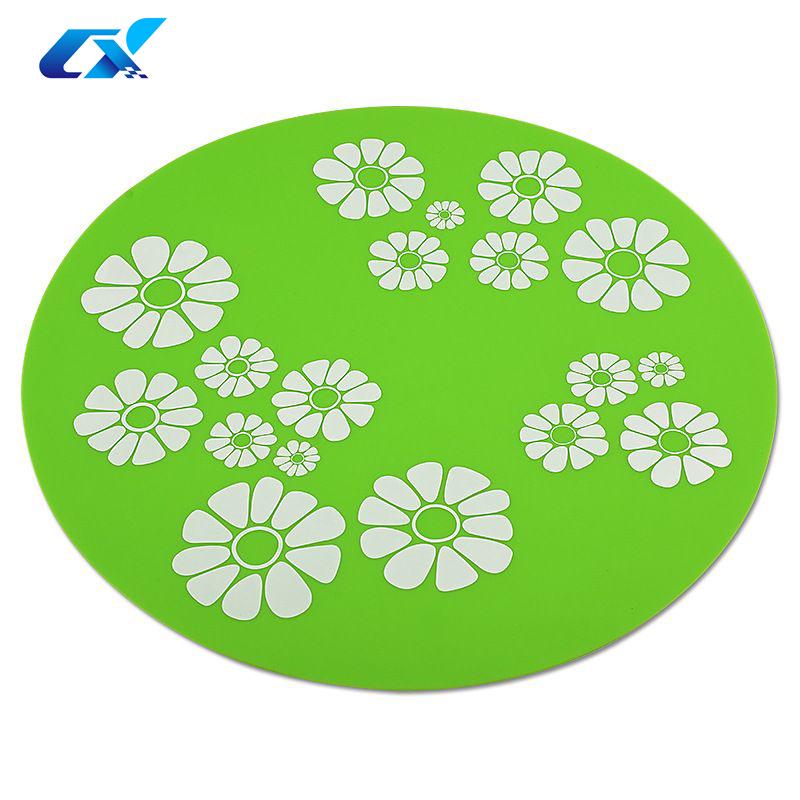 Pet Water Dispenser Non-Slip Flower Mat - Round, Waterproof Silicone Floor Mat зелёный