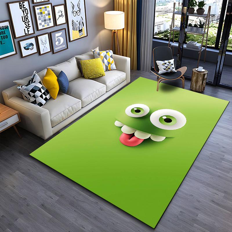 Cute Green Monster Face Carpet suitable as a non-slip mat for the living room or bedroom sofa