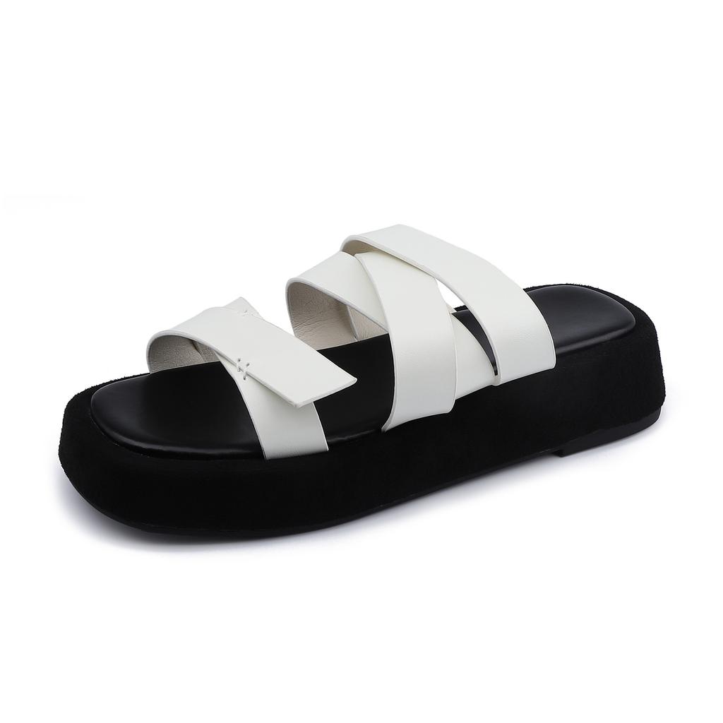 Yuanlitong square head thick-bottomed beach vacation casual slippers women sandals wear summer thick-bottomed heightening cool slippers women