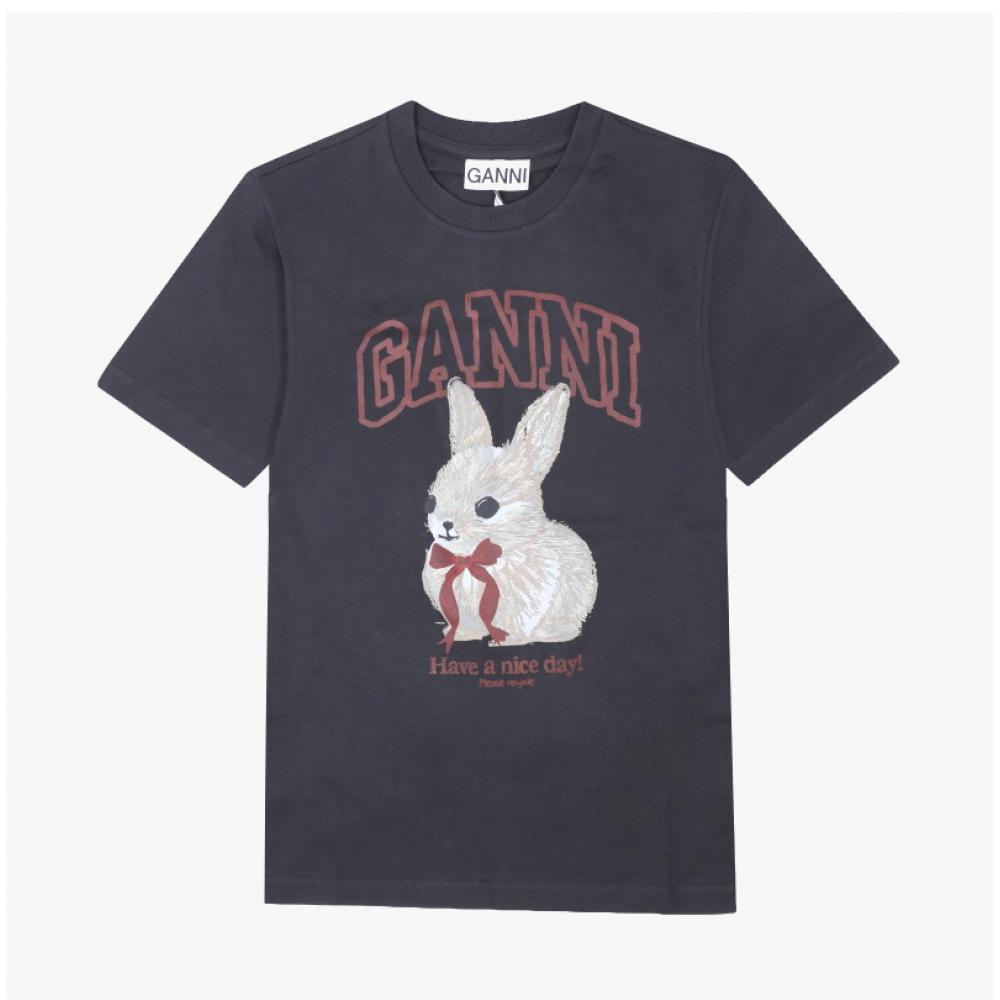 Ganni Women S ShorT Sleeve T ShirT Bunny Logo A1050061 252