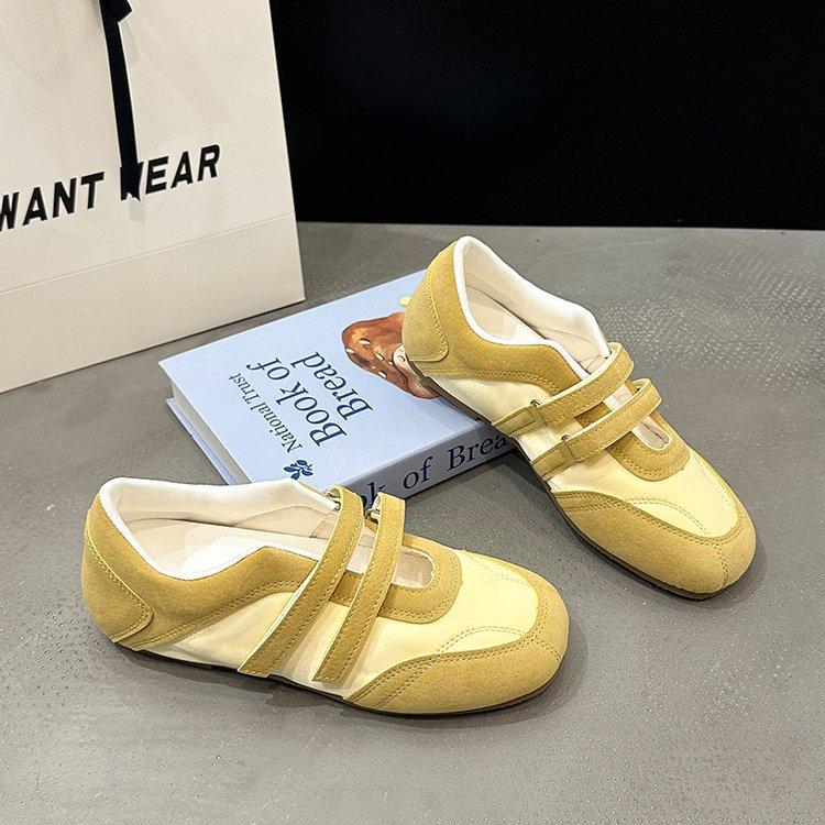 2025 spring and summer new leather flat ballet shoes Velcro double word belt Mary Jane shoes versatile single shoes