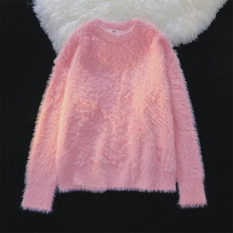 Men's Harajuku Style Solid Color Knitted Sweater - Warm, Round Neck, Loose Fit for Autumn/Winter