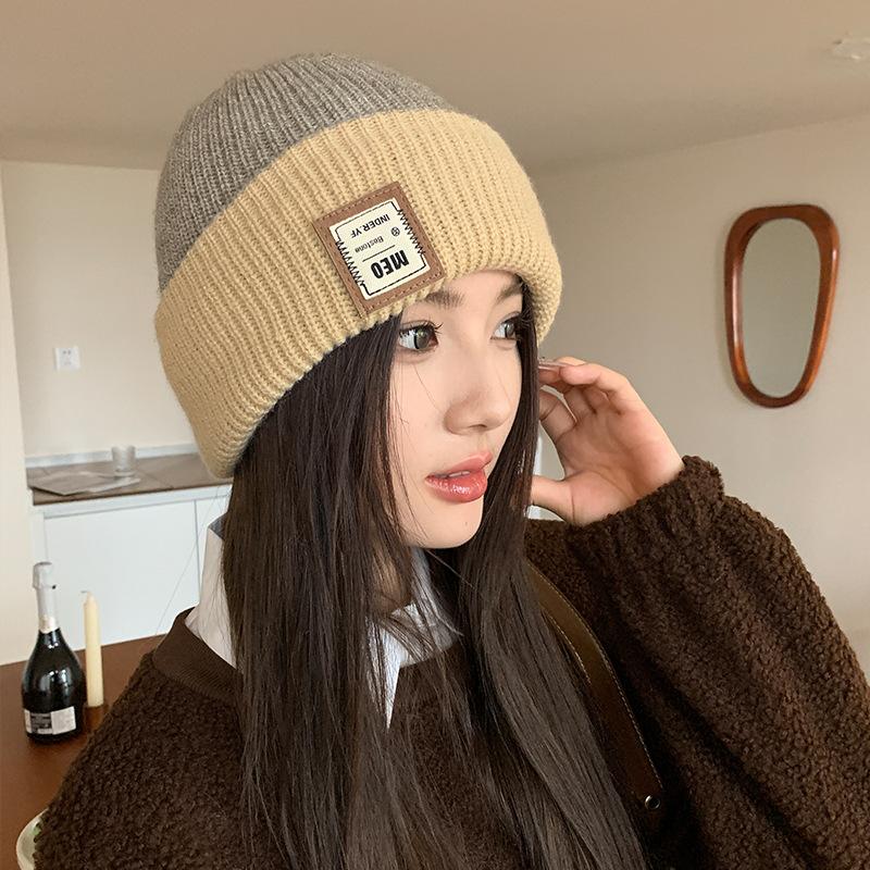 Hat Women's Autumn and Winter Woolen Hat Student Ear Protection Knitted Hat Korean Style Versatile Pullover Hat Double Sided Wearable Pile Hat