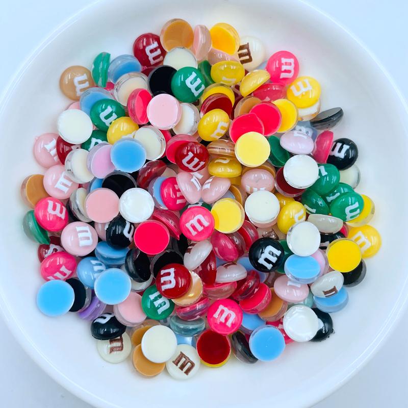 100 Pcs New Cute Mini Resin Mixed Color M Candy Series Flatback Ornament Jewelry Making Manicure Hairwear Accessories A42