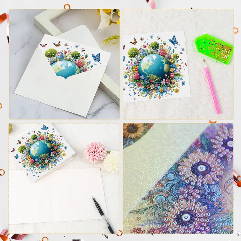 6pcs Diamond Painting Gift Card DIY 5D Rhinestone Embroidery Arts Cards Kits Diamond Painting Greeting Thank You Card for Adults