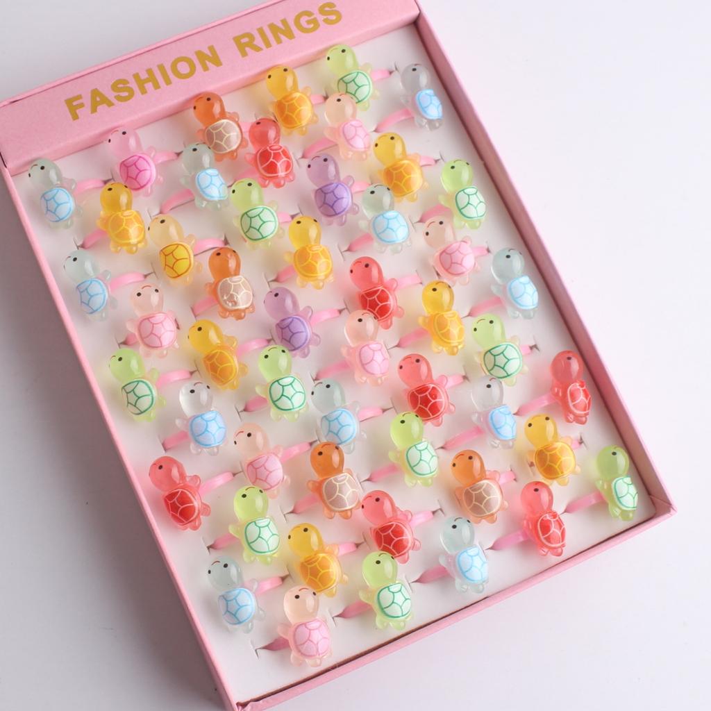 50Pcs Cartoon resin children's ring - Sweet flower ring - Gift box set finger ring - Party gift