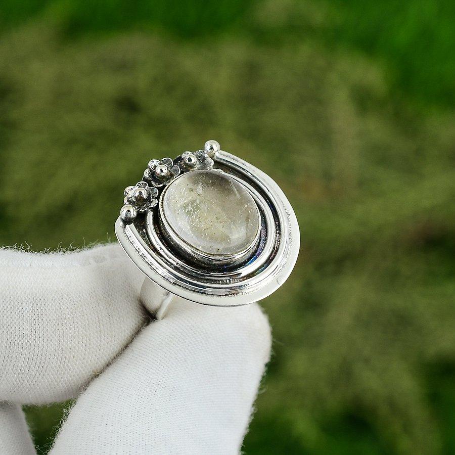Natural Crystal Quartz Gemstone Stackable White Adjustable Ring 925 Silver Adjustable