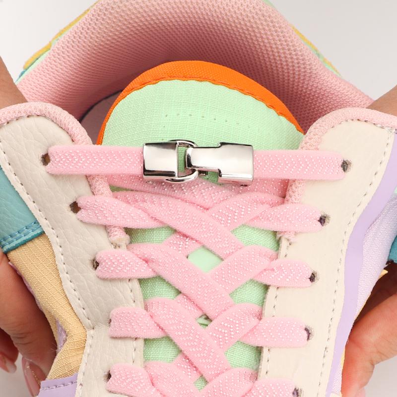 No Tie Shoe Laces Flat Metal Buckle Elastic Shoelaces Casual Shoes for Men and Women Lazy Shoelace Rubber Band Shoestring