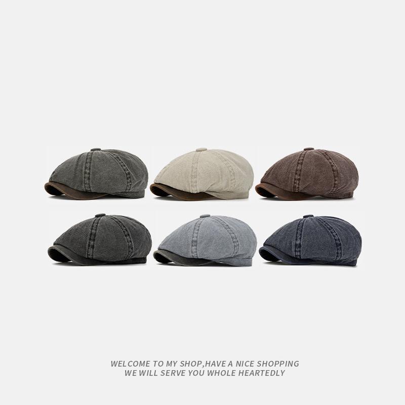 British Contrast Newsboy Hat Men's Spring Summer Denim Octagonal Cap Retro Painter Beret