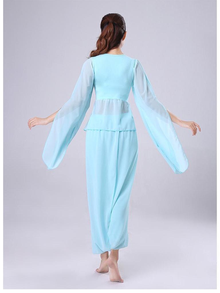 White Chiffon Flowy Yoga Top: Sleeved Dance Rhythm Modal for Performance and Spirit.