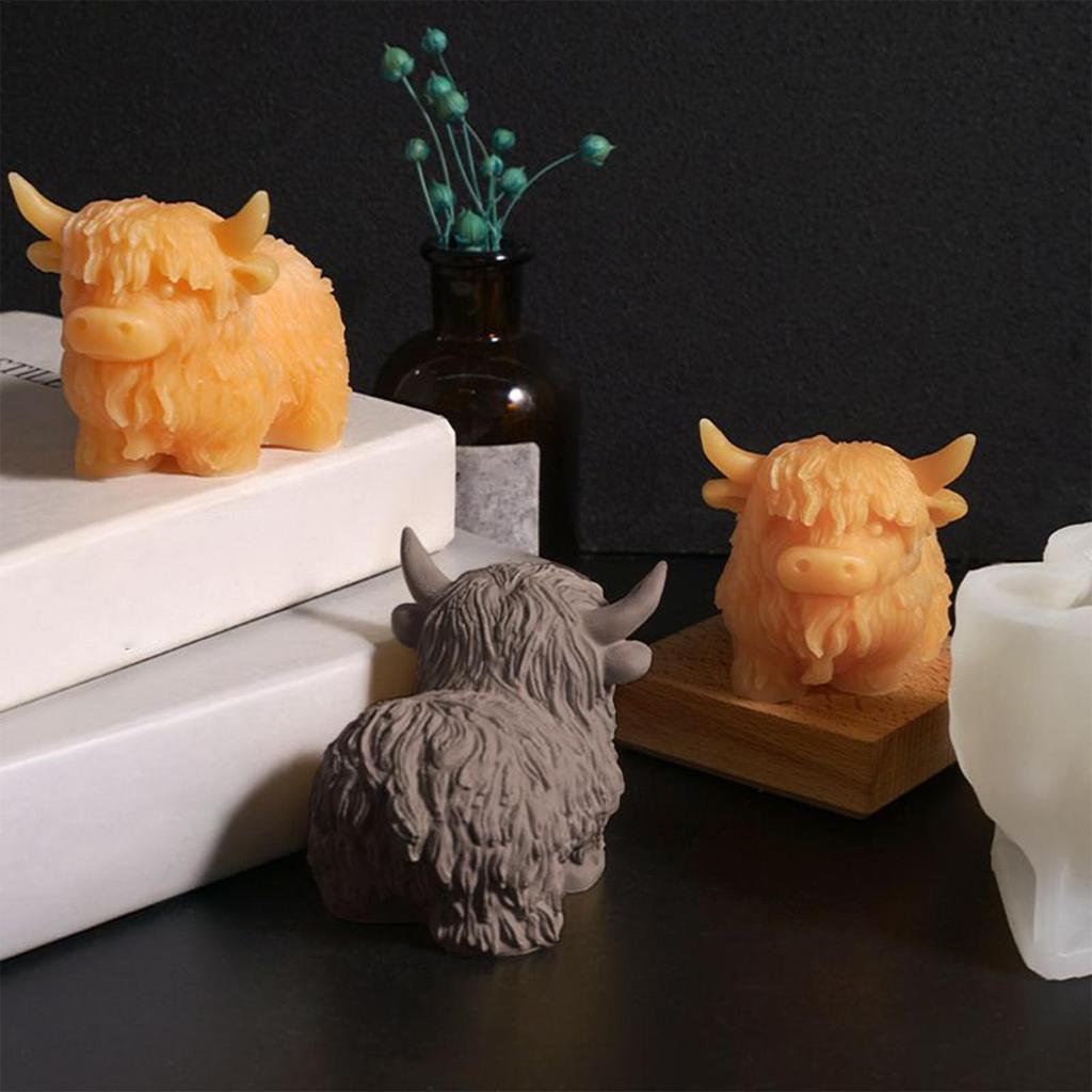 Silicone Animal Molds 3D Silicone Molds Highland Cow Design Mould for Wax Cake Ice Food Gummy Crafts Baking Candle Candy Snack