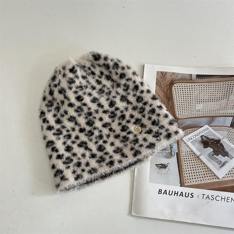 

Ретро леопардовый плюшевый пуловер шляпа женская новая осень и зима большой обхват головы шляпа-ведро показывает маленькое лицо M（56-58cm） бежевый