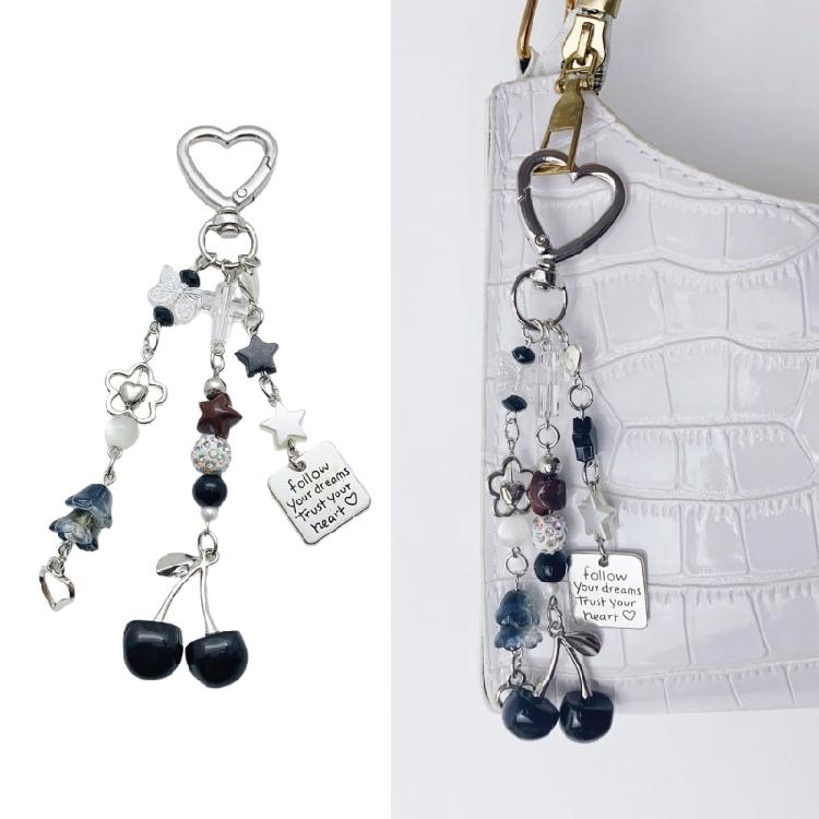 Modern Cherry Themed Keychain Accessory Crafted From Sturdy Materials Perfect For Adding Flair To Any Ensembles