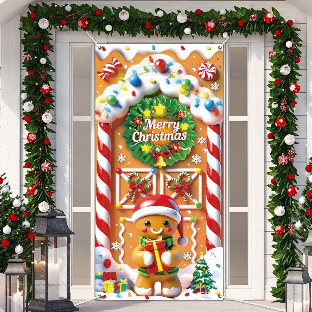 Background Christmas Door Banner Door Hanging Door Banner Fabric Flag Christmas Party