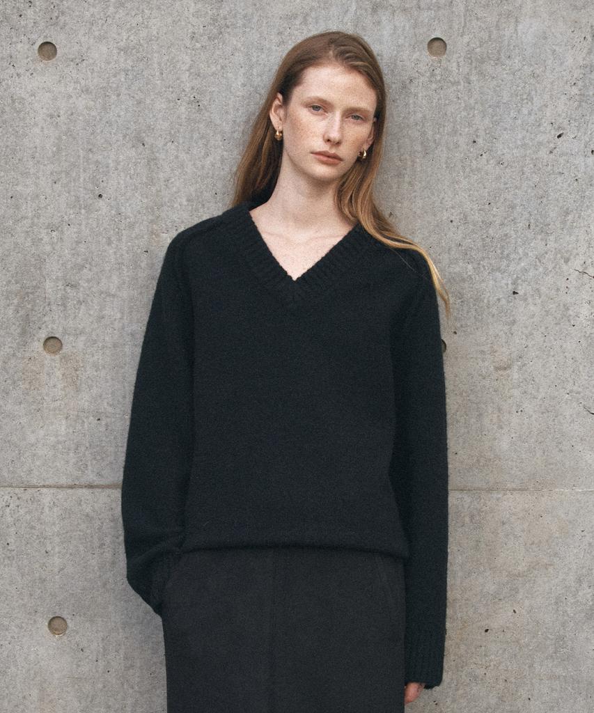 Siyajyu Sikn2170 Loose Fit V-Neck Heavy Knit_Black