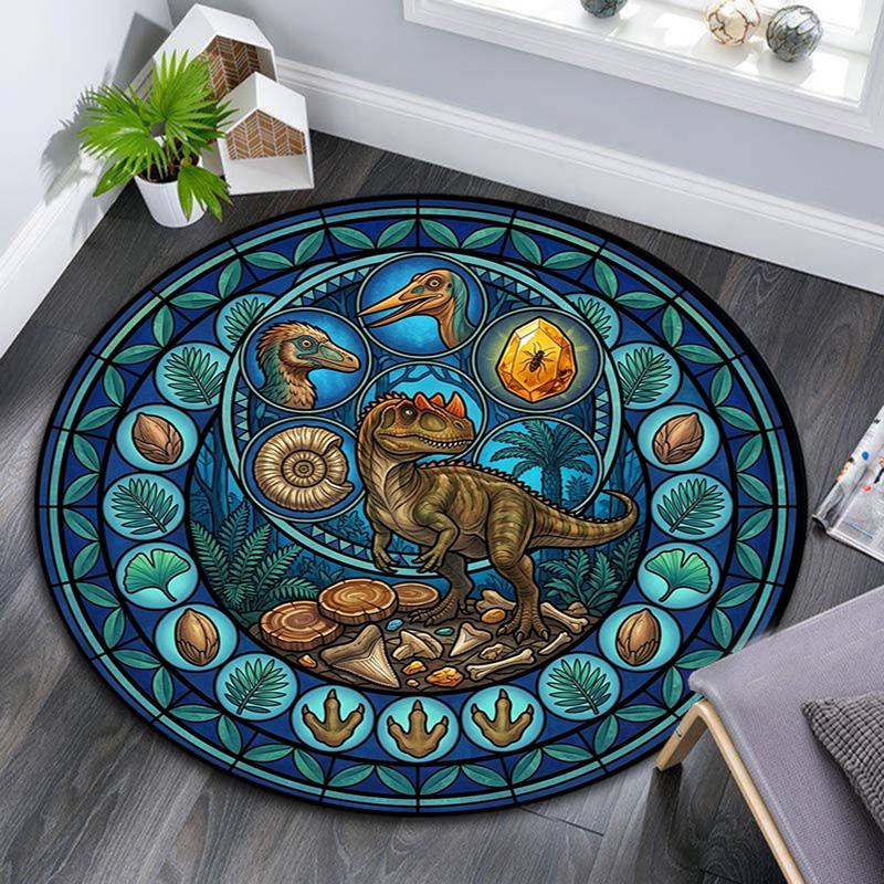 Dinosaur Fossil Glass Round Area Rug Under Office Chairs Bedroom Living Room Home Decor