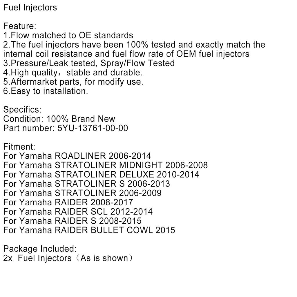 2PCS Fuel Injectors 5YU-13761-00-00 For YAMAHA Stratoliner Raider Roadliner