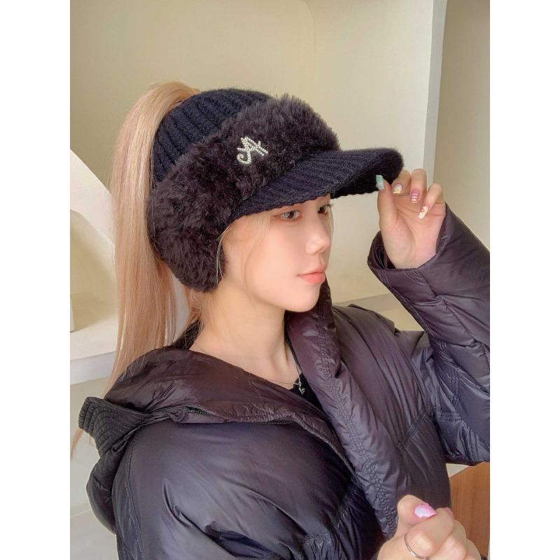 

Осень и Зима Теплая и Защищающая Уши Вязаная Бейсболка с Уткой Новая Женская Зимняя Бейсболка с Открытым Верхом в Корейском Стиле Тренд One size