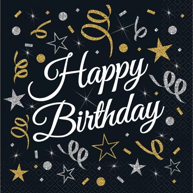 Happy Birthday Napkins Black 33X33Cm 20Pcs