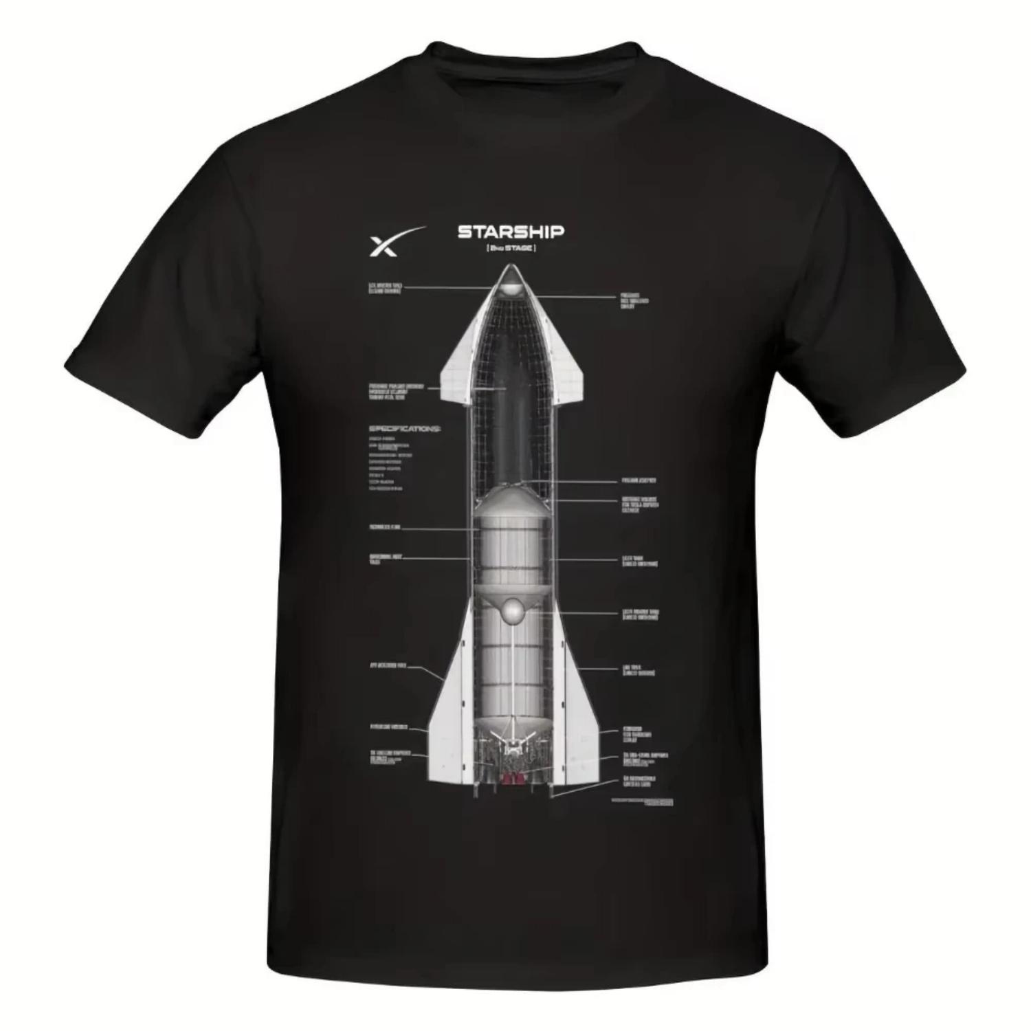 

Men S Vintage SpaceX Starship SN15 Technical Drawing T-Shirt Crewneck Tee SpaceX Rocket Specs All-Year Casual Shirt S чёрный