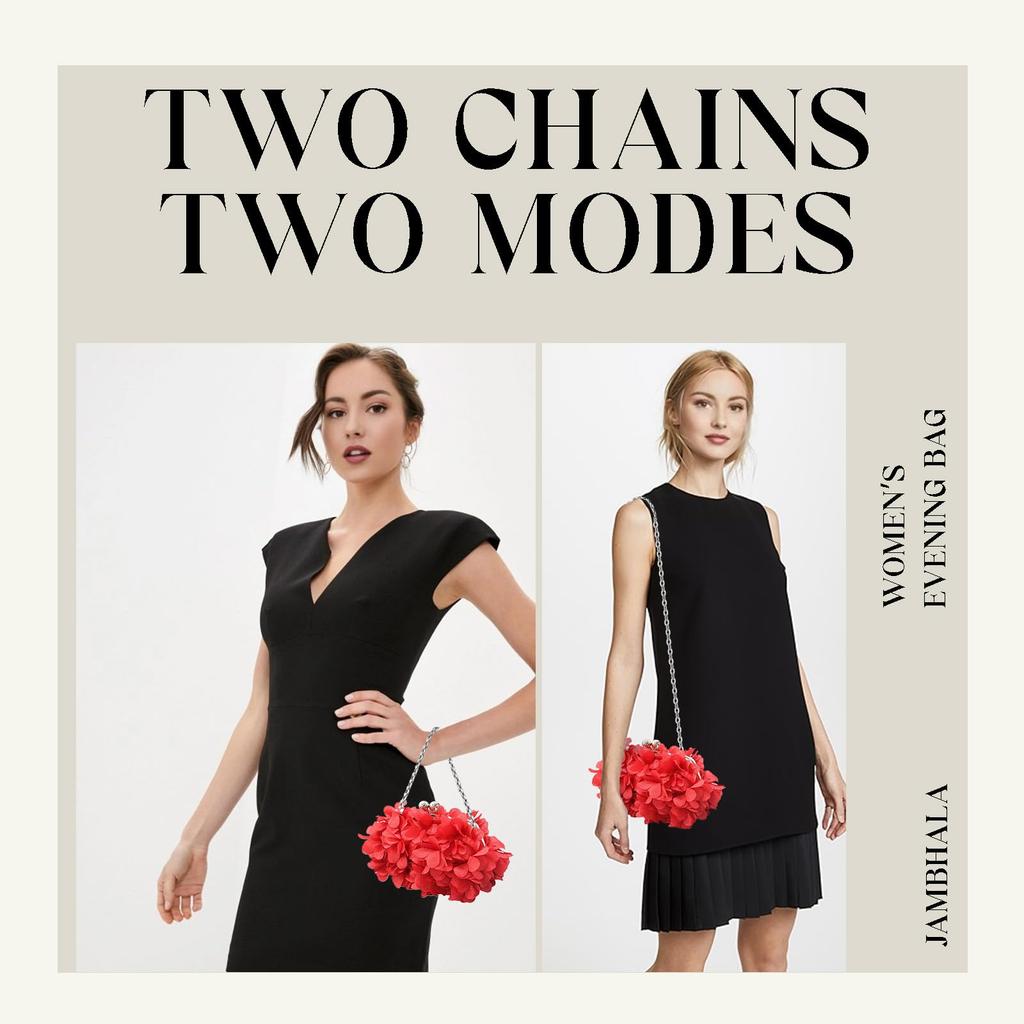 JAMBHALA Elegante Abend Kleine Blumen-Clutch mit Abnehmbarer Kette für und Abschlussbälle Damen Geldbörse, Hochzeiten, Partys, (rot)