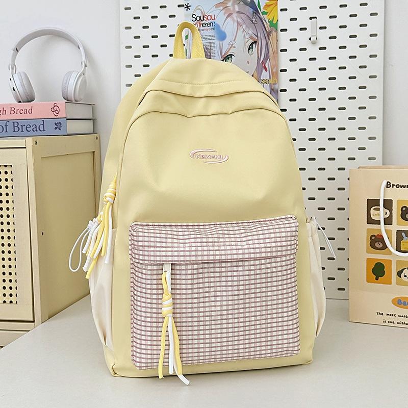 School bag ins fresh plaid candy color girl school bag junior high school casual versatile large capacity