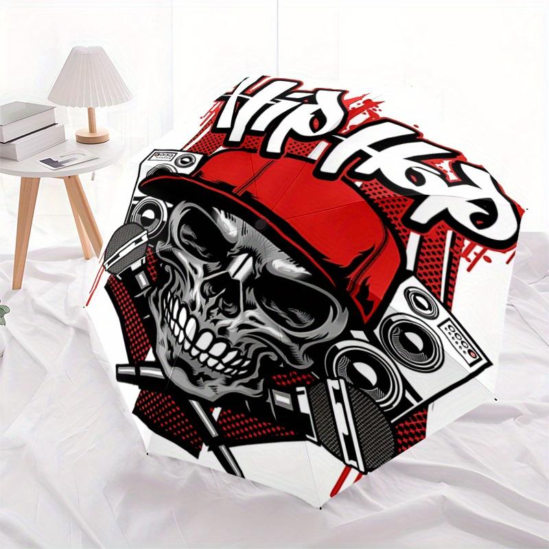 

1pc Hip Hop Skull Cap Auto Open Close Umbrella, Portable Folding Design, 8 Bone Iron Frame Outdoor Umbrella, Festival Gift for Fans, Travelers, D