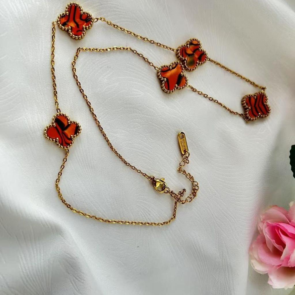 Necklaces Fashion Four-leaf Clover Necklaceelegant Double-sided Classynew Arrival5 Flower Necklacecasual